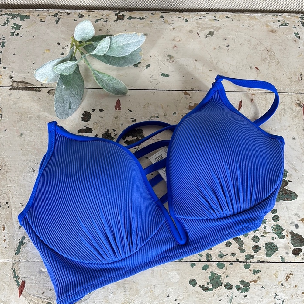 Shade & Shore > New with Tags Vibrant Blue Strappy Bikini Top Lightly Lined 34C